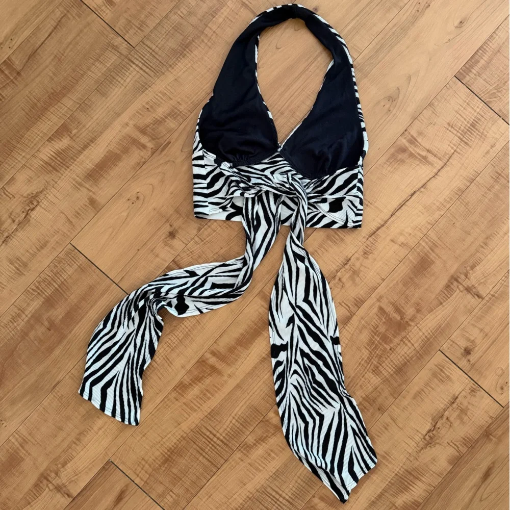 Zebra Print Long Tie Back Halter Top